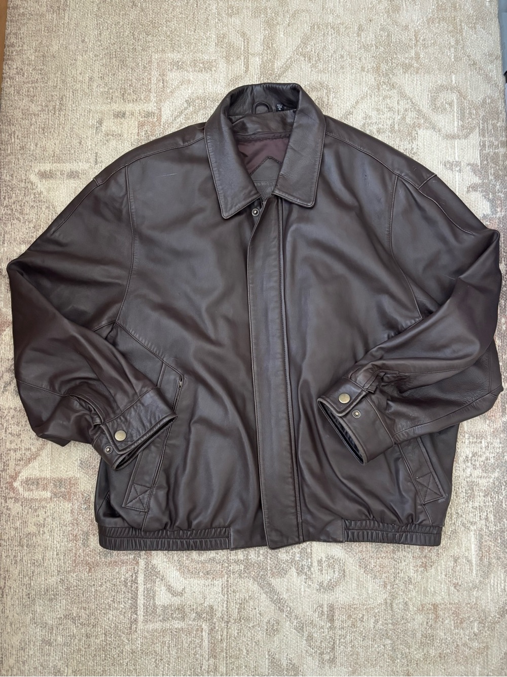 Y2K Roundtree & Yorke Brown Leather Bomber Jacket